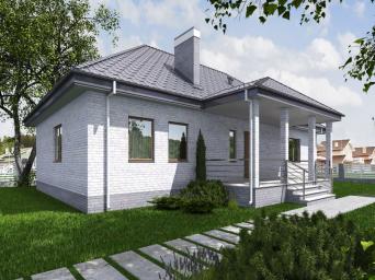 Проект индивидуального одноэтажного жилого дома с террасой