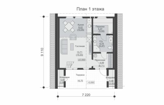 Одноэтажный дом с мансардой и балконом